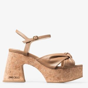 Jimmy Choo Heloise Wedge 95 biscuit Nappa leather platform sandals